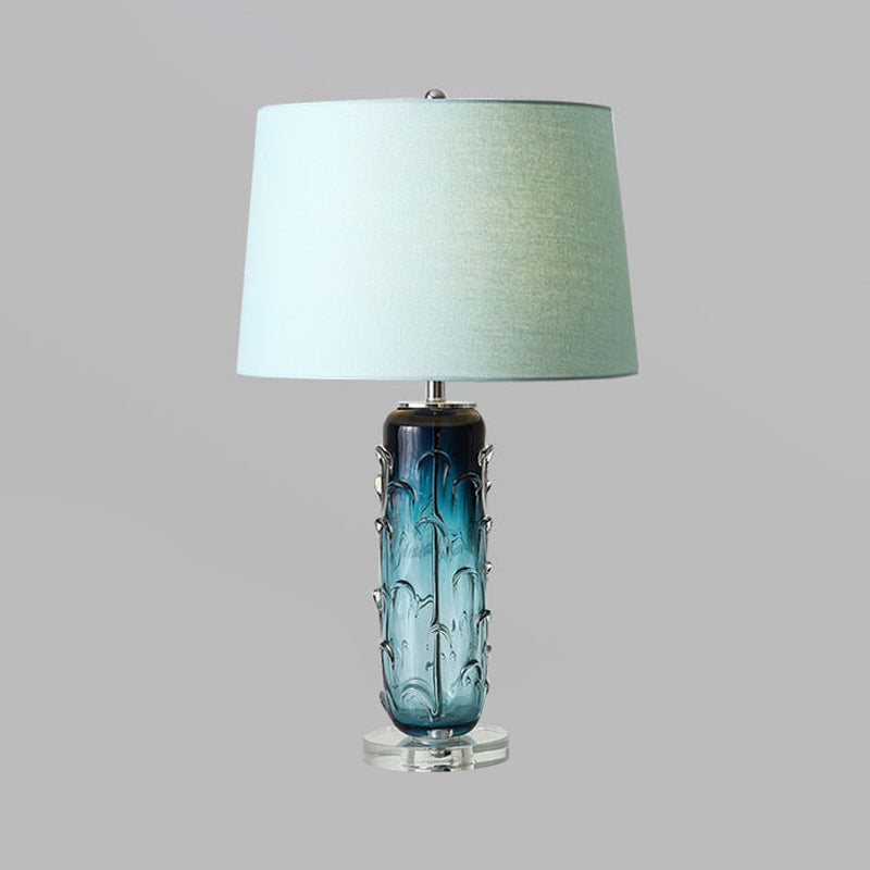 Fabric Tapered Drum Task Light Modernist 1 Head Blue Reading Lamp with Crystal Base Clearhalo 'Lamps' 'Table Lamps' Lighting' 493499