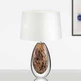 1 Head Tapered Table Lamp Modernist Fabric Desk Light in White with Teardrop Brown Glazed Crystal Base White Clearhalo 'Lamps' 'Table Lamps' Lighting' 493520