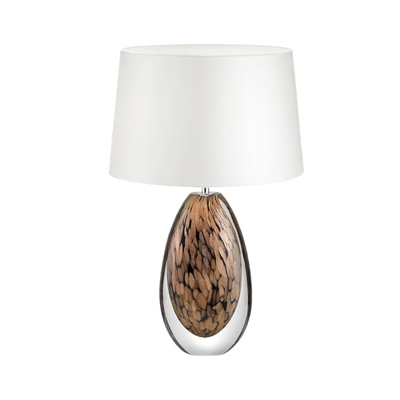 1 Head Tapered Table Lamp Modernist Fabric Desk Light in White with Teardrop Brown Glazed Crystal Base Clearhalo 'Lamps' 'Table Lamps' Lighting' 493522
