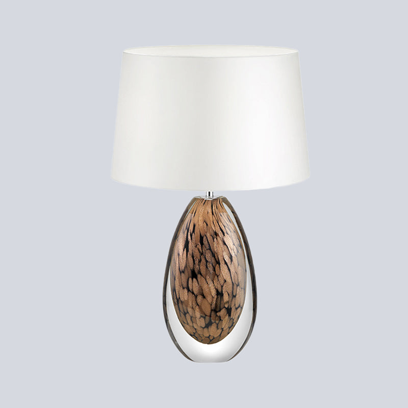 1 Head Tapered Table Lamp Modernist Fabric Desk Light in White with Teardrop Brown Glazed Crystal Base Clearhalo 'Lamps' 'Table Lamps' Lighting' 493523