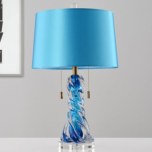 2 Heads Conical Task Lighting Modern Fabric Nightstand Lamp in Blue with Pull Chain Blue Clearhalo 'Lamps' 'Table Lamps' Lighting' 493535