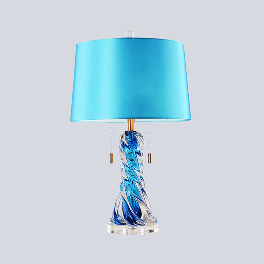 2 Heads Conical Task Lighting Modern Fabric Nightstand Lamp in Blue with Pull Chain Clearhalo 'Lamps' 'Table Lamps' Lighting' 493538