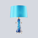 2 Heads Conical Task Lighting Modern Fabric Nightstand Lamp in Blue with Pull Chain Clearhalo 'Lamps' 'Table Lamps' Lighting' 493538