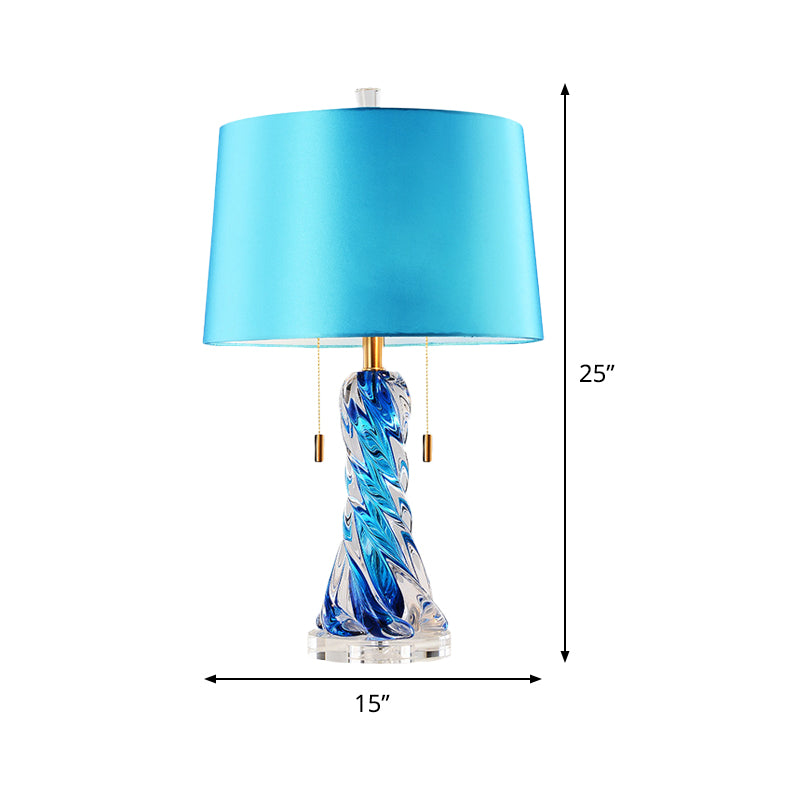 2 Heads Conical Task Lighting Modern Fabric Nightstand Lamp in Blue with Pull Chain Clearhalo 'Lamps' 'Table Lamps' Lighting' 493539