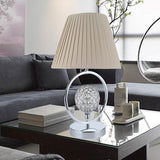 Pleated Fabric Table Light Contemporary 1 Head Beige Reading Lamp with Crystal Bead Clearhalo 'Lamps' 'Table Lamps' Lighting' 493541