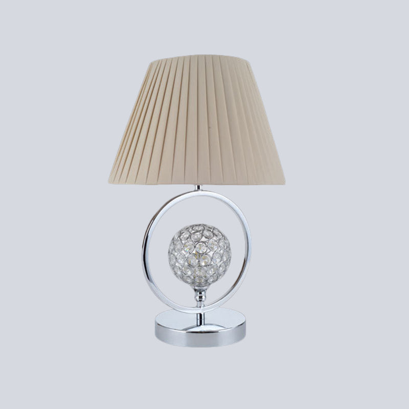 Pleated Fabric Table Light Contemporary 1 Head Beige Reading Lamp with Crystal Bead Clearhalo 'Lamps' 'Table Lamps' Lighting' 493543