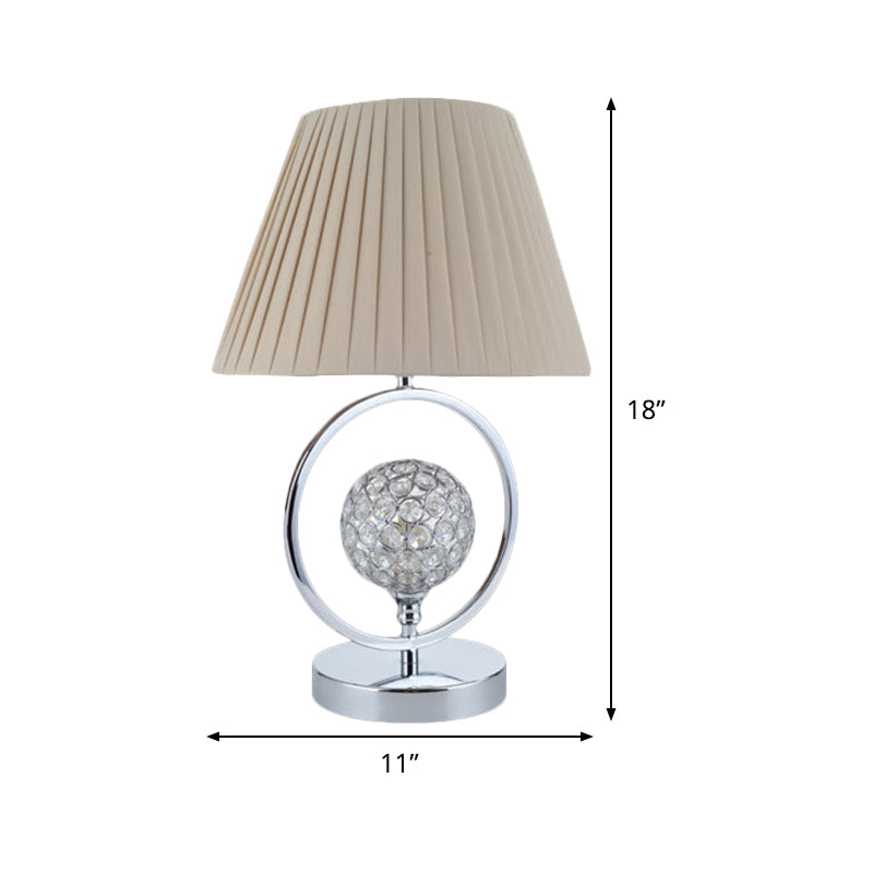 Pleated Fabric Table Light Contemporary 1 Head Beige Reading Lamp with Crystal Bead Clearhalo 'Lamps' 'Table Lamps' Lighting' 493544