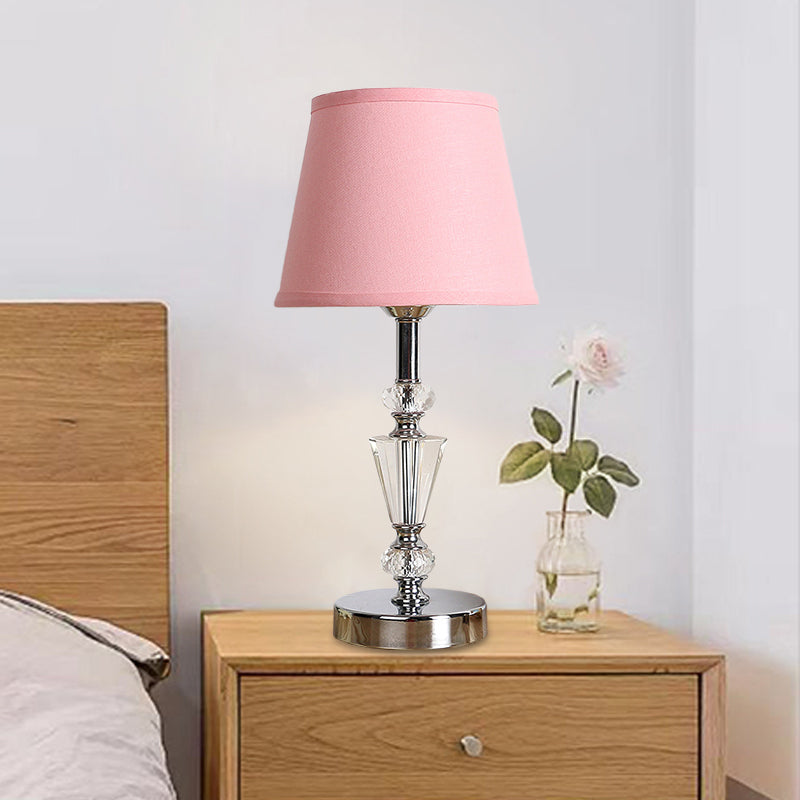 Fabric Cone/Paneled Bell Table Light Modernist 1 Head Small Desk Lamp in Pink/Beige for Living Room Pink Clearhalo 'Lamps' 'Table Lamps' Lighting' 493545