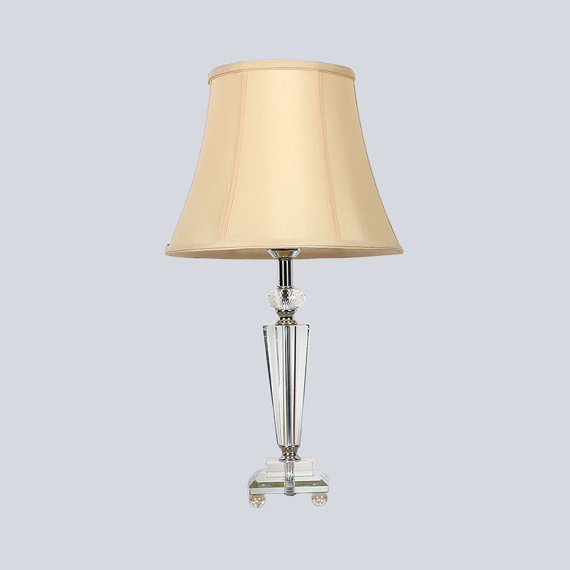 Tapered Fabric Desk Light Modernism Hand-Cut Crystal 1 Head Night Table Lamp in Beige Clearhalo 'Lamps' 'Table Lamps' Lighting' 493557