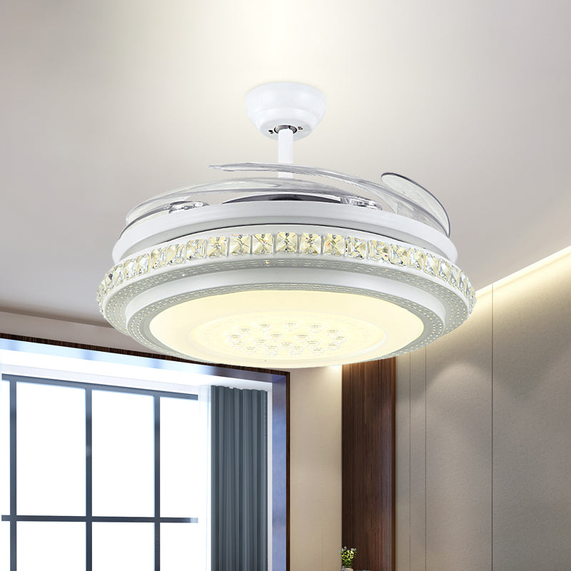 42" Width LED Semi Flush Ceiling Light Modern Circular Crystal Hanging Fan Lighting in White with 4 Clear Blades Clearhalo 'Ceiling Fans with Lights' 'Ceiling Fans' 'Modern Ceiling Fans' 'Modern' Lighting' 493612
