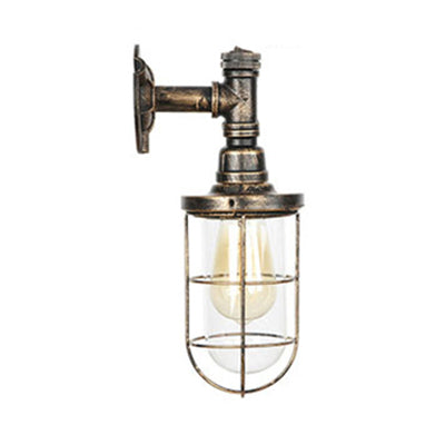 Wire Frame Restaurant Sconce Light Nautical Style Metal 1 Head Bronze Wall Mounted Lamp with Pipe Design Bronze D Clearhalo 'Art deco wall lights' 'Cast Iron' 'Glass' 'Industrial wall lights' 'Industrial' 'Middle century wall lights' 'Modern' 'Rustic wall lights' 'Tiffany' 'Traditional wall lights' 'Wall Lamps & Sconces' 'Wall Lights' Lighting' 49364