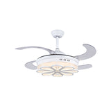 42" W White Floral Shape Fan Lighting Modernism Metal LED Bedroom 4 Blades Semi Flush Ceiling Light, Remote Control/Frequency Conversion and Remote Control Clearhalo 'Ceiling Fans with Lights' 'Ceiling Fans' 'Modern Ceiling Fans' 'Modern' Lighting' 493648