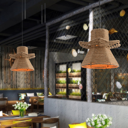 Beige 1-Head Ceiling Pendant Light Antiqued Rope Urn Shape Hanging Lamp Fixture for Restaurant Beige Clearhalo 'Ceiling Lights' 'Industrial Pendants' 'Industrial' 'Middle Century Pendants' 'Pendant Lights' 'Pendants' 'Tiffany' Lighting' 493694