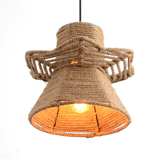 Beige 1-Head Ceiling Pendant Light Antiqued Rope Urn Shape Hanging Lamp Fixture for Restaurant Clearhalo 'Ceiling Lights' 'Industrial Pendants' 'Industrial' 'Middle Century Pendants' 'Pendant Lights' 'Pendants' 'Tiffany' Lighting' 493697