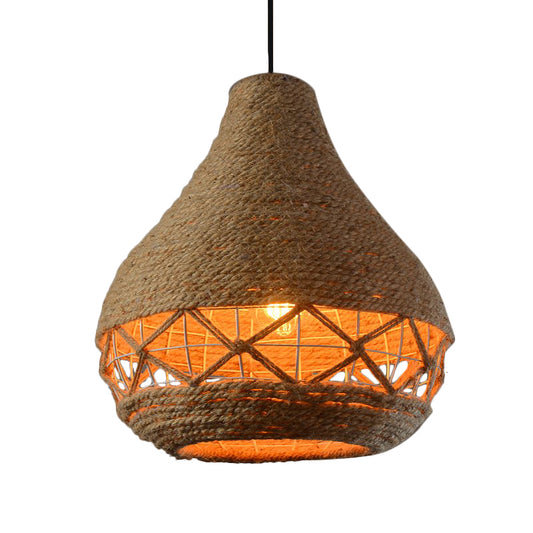 Teardrop Rope Hanging Light Countryside 1-Bulb Restaurant Ceiling Pendant Lamp in Beige Clearhalo 'Ceiling Lights' 'Industrial Pendants' 'Industrial' 'Middle Century Pendants' 'Pendant Lights' 'Pendants' 'Tiffany' Lighting' 493702