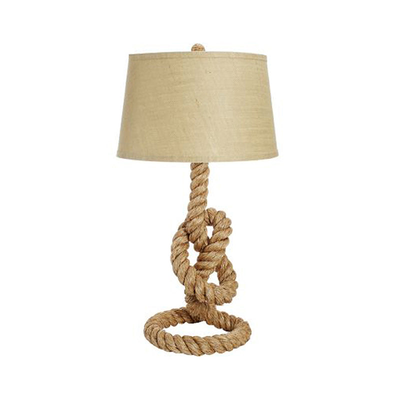 Fabric White Desk Light Barrel 1 Head Industrial Night Table Lamp with Coarse Knots Rope Base for Living Room Clearhalo 'Lamps' 'Table Lamps' Lighting' 493773