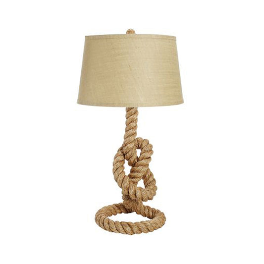 Fabric White Desk Light Barrel 1 Head Industrial Night Table Lamp with Coarse Knots Rope Base for Living Room Clearhalo 'Lamps' 'Table Lamps' Lighting' 493773