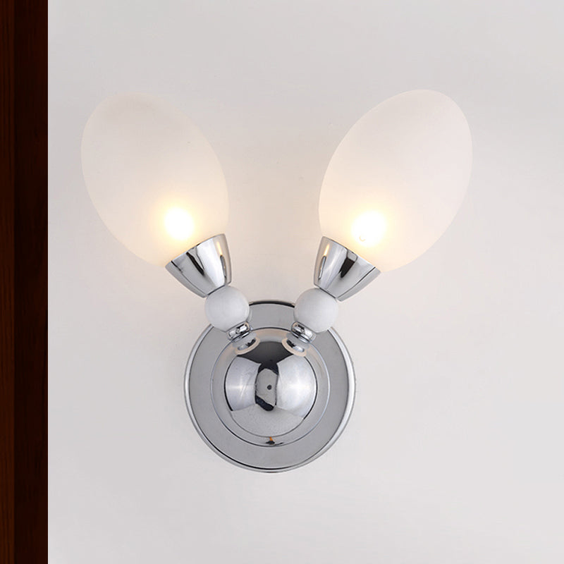 Chrome Egg Shape Wall Lighting Modernist 2/3 Lights White Glass Led Wall Mount Light Fixture Clearhalo 'Cast Iron' 'Glass' 'Industrial' 'Modern wall lights' 'Modern' 'Tiffany' 'Traditional wall lights' 'Wall Lamps & Sconces' 'Wall Lights' Lighting' 493821