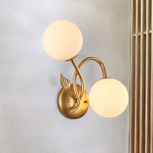 Double Globe Opal Glass Wall Light Modern 2-Bulb Coffee Shop Sconce Lamp in Black/Gold Clearhalo 'Cast Iron' 'Glass' 'Industrial' 'Modern wall lights' 'Modern' 'Tiffany' 'Traditional wall lights' 'Wall Lamps & Sconces' 'Wall Lights' Lighting' 493887