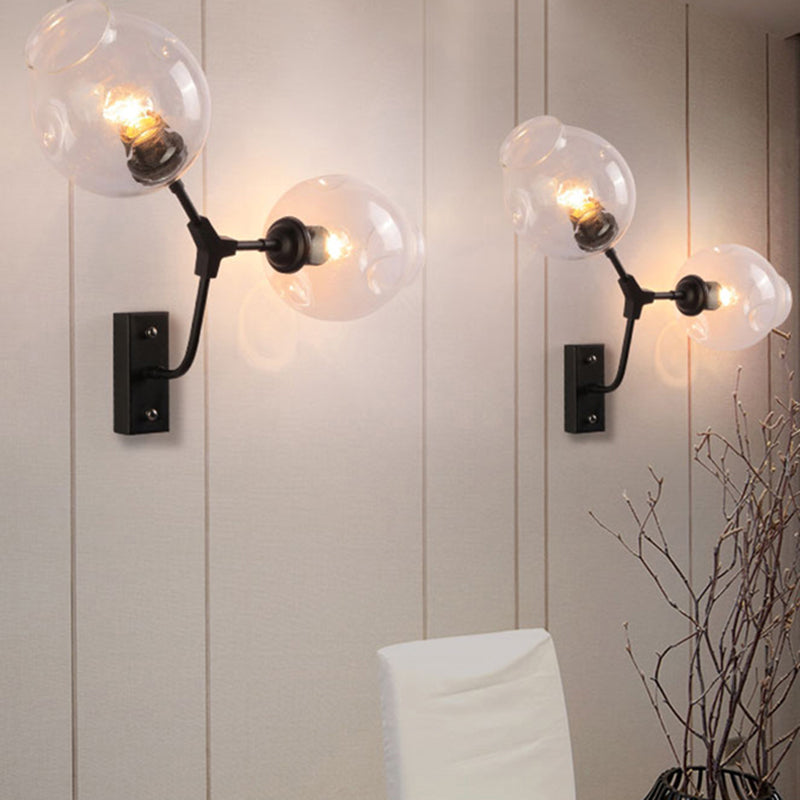 Bubble Shade Bedroom Wall Light Fixture Modern Clear Glass 2 Lights Black Sconce Lamp Clearhalo 'Cast Iron' 'Glass' 'Industrial' 'Modern wall lights' 'Modern' 'Tiffany' 'Traditional wall lights' 'Wall Lamps & Sconces' 'Wall Lights' Lighting' 493889