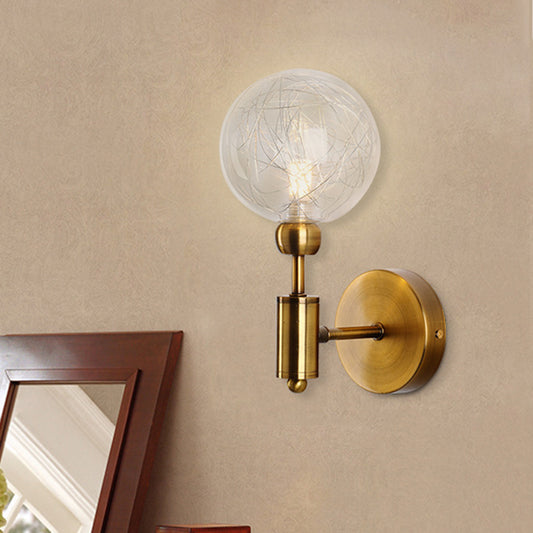 1/2 Lights Orb Wall Light Fixture Vintage Clear Glass Shade Wall Sconce Lighting in Black/Gold Clearhalo 'Cast Iron' 'Glass' 'Industrial' 'Modern wall lights' 'Modern' 'Tiffany' 'Traditional wall lights' 'Vanity Lights' 'Wall Lights' Lighting' 493900