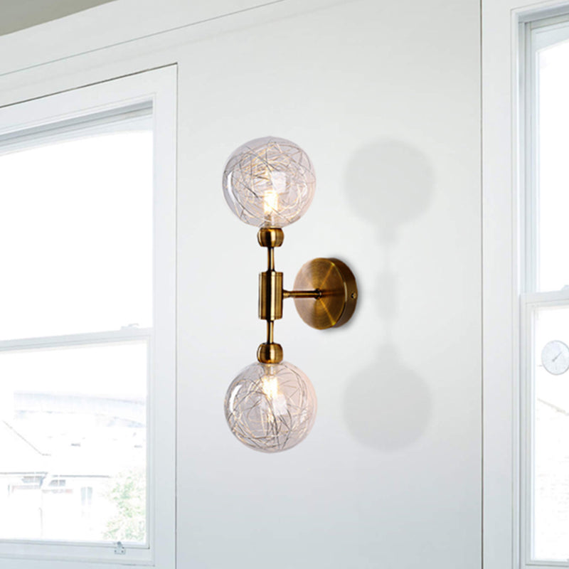 1/2 Lights Orb Wall Light Fixture Vintage Clear Glass Shade Wall Sconce Lighting in Black/Gold 2.0 Gold Clearhalo 'Cast Iron' 'Glass' 'Industrial' 'Modern wall lights' 'Modern' 'Tiffany' 'Traditional wall lights' 'Vanity Lights' 'Wall Lights' Lighting' 493901