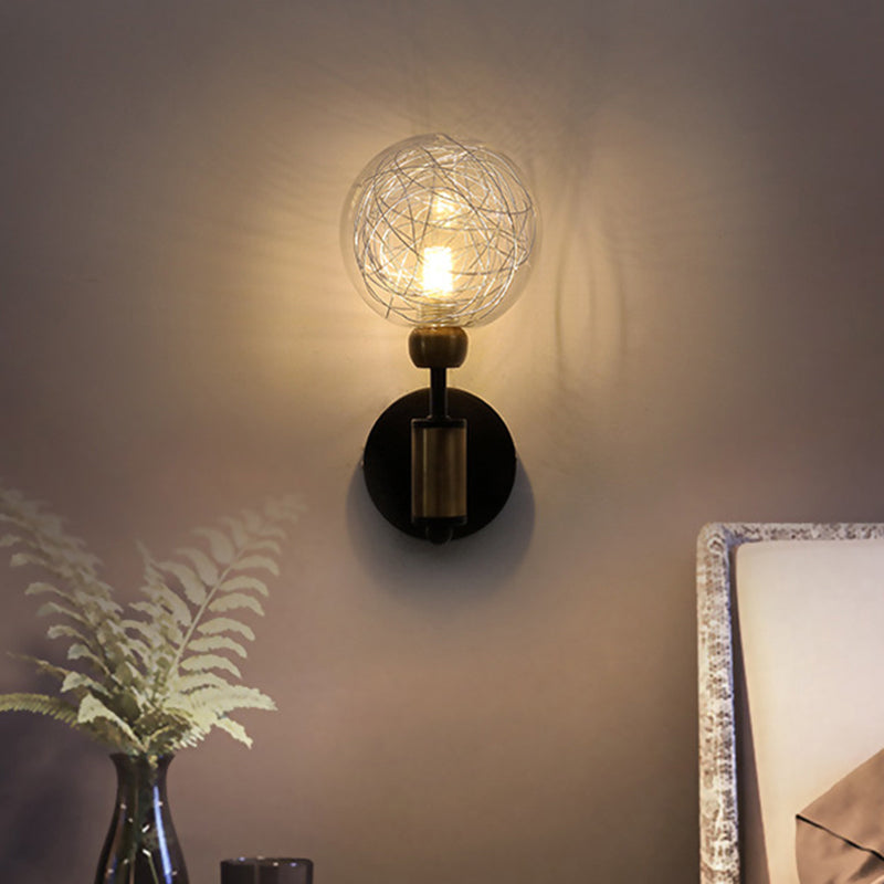 1/2 Lights Orb Wall Light Fixture Vintage Clear Glass Shade Wall Sconce Lighting in Black/Gold 1.0 Black Clearhalo 'Cast Iron' 'Glass' 'Industrial' 'Modern wall lights' 'Modern' 'Tiffany' 'Traditional wall lights' 'Vanity Lights' 'Wall Lights' Lighting' 493902