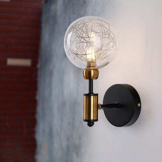 1/2 Lights Orb Wall Light Fixture Vintage Clear Glass Shade Wall Sconce Lighting in Black/Gold Clearhalo 'Cast Iron' 'Glass' 'Industrial' 'Modern wall lights' 'Modern' 'Tiffany' 'Traditional wall lights' 'Vanity Lights' 'Wall Lights' Lighting' 493903