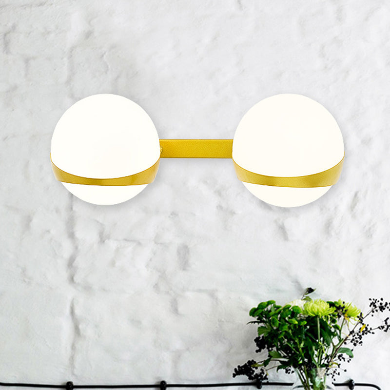 1/2 Heads Spherical Wall Mount Lighting Frosted Glass Shade Modern Wall Lamp in Gold 2.0 White Clearhalo 'Cast Iron' 'Glass' 'Industrial' 'Modern wall lights' 'Modern' 'Tiffany' 'Traditional wall lights' 'Vanity Lights' 'Wall Lights' Lighting' 493909