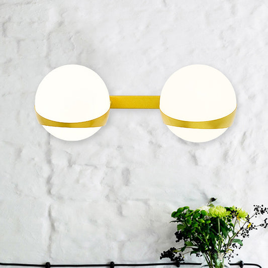 1/2 Heads Spherical Wall Mount Lighting Frosted Glass Shade Modern Wall Lamp in Gold 2.0 White Clearhalo 'Cast Iron' 'Glass' 'Industrial' 'Modern wall lights' 'Modern' 'Tiffany' 'Traditional wall lights' 'Vanity Lights' 'Wall Lights' Lighting' 493909