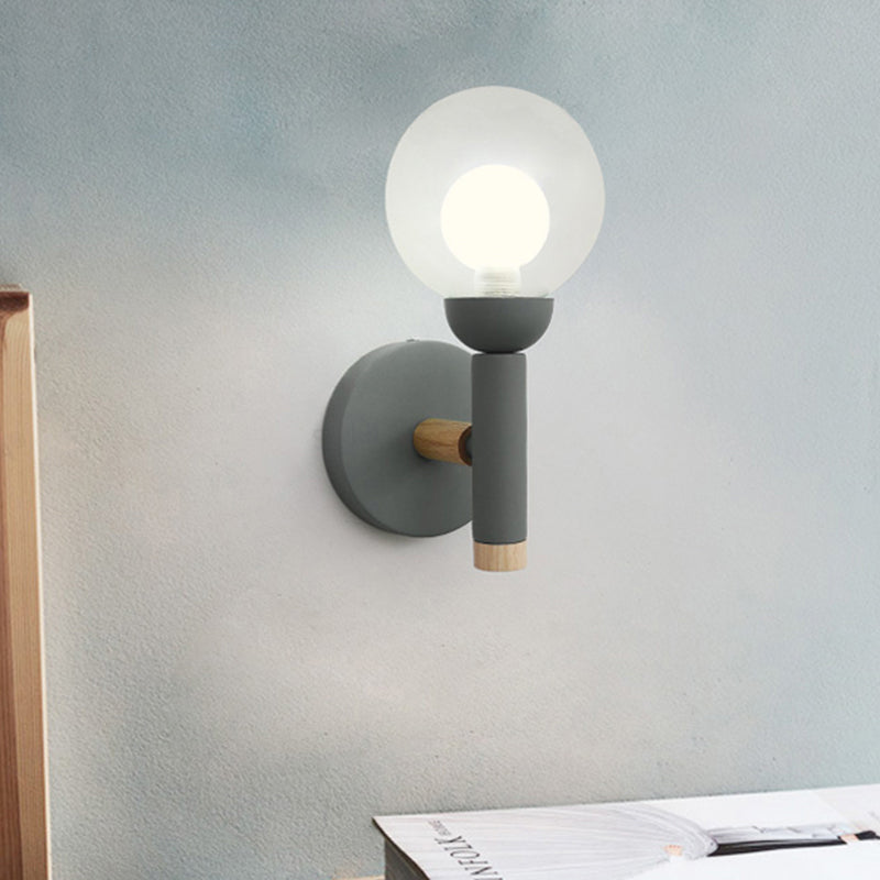 Macaron Style Torch Wall Sconce Clear Glass 1 Light Mini Wall Light in Green/Grey/White Clearhalo 'Cast Iron' 'Glass' 'Industrial' 'Modern wall lights' 'Modern' 'Tiffany' 'Traditional wall lights' 'Vanity Lights' 'Wall Lights' Lighting' 493912