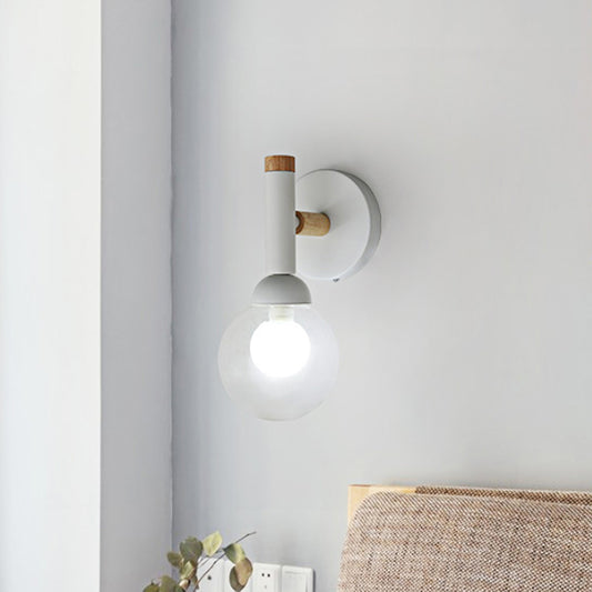 Macaron Style Torch Wall Sconce Clear Glass 1 Light Mini Wall Light in Green/Grey/White White Clearhalo 'Cast Iron' 'Glass' 'Industrial' 'Modern wall lights' 'Modern' 'Tiffany' 'Traditional wall lights' 'Vanity Lights' 'Wall Lights' Lighting' 493913