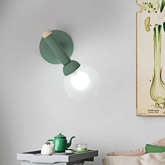 Macaron Style Torch Wall Sconce Clear Glass 1 Light Mini Wall Light in Green/Grey/White Green Clearhalo 'Cast Iron' 'Glass' 'Industrial' 'Modern wall lights' 'Modern' 'Tiffany' 'Traditional wall lights' 'Vanity Lights' 'Wall Lights' Lighting' 493914