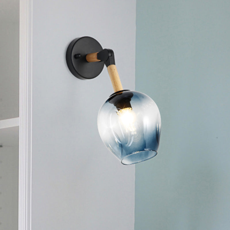 Nordic Globe Sconce Lighting 1 Light White/Ocean Blue Glass Shade Adjustable Wall Lamp in Black Ocean Blue Clearhalo 'Cast Iron' 'Glass' 'Industrial' 'Modern wall lights' 'Modern' 'Tiffany' 'Traditional wall lights' 'Vanity Lights' 'Wall Lights' Lighting' 493916