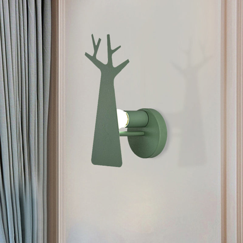 Green/Grey/White Tree Wall Mount Light Nordic Macaron 1 Light Metal Wall Lighting for Bedroom Clearhalo 'Cast Iron' 'Glass' 'Industrial' 'Modern wall lights' 'Modern' 'Tiffany' 'Traditional wall lights' 'Vanity Lights' 'Wall Lights' Lighting' 493917