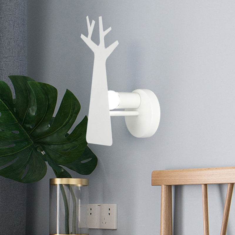 Green/Grey/White Tree Wall Mount Light Nordic Macaron 1 Light Metal Wall Lighting for Bedroom White Clearhalo 'Cast Iron' 'Glass' 'Industrial' 'Modern wall lights' 'Modern' 'Tiffany' 'Traditional wall lights' 'Vanity Lights' 'Wall Lights' Lighting' 493918