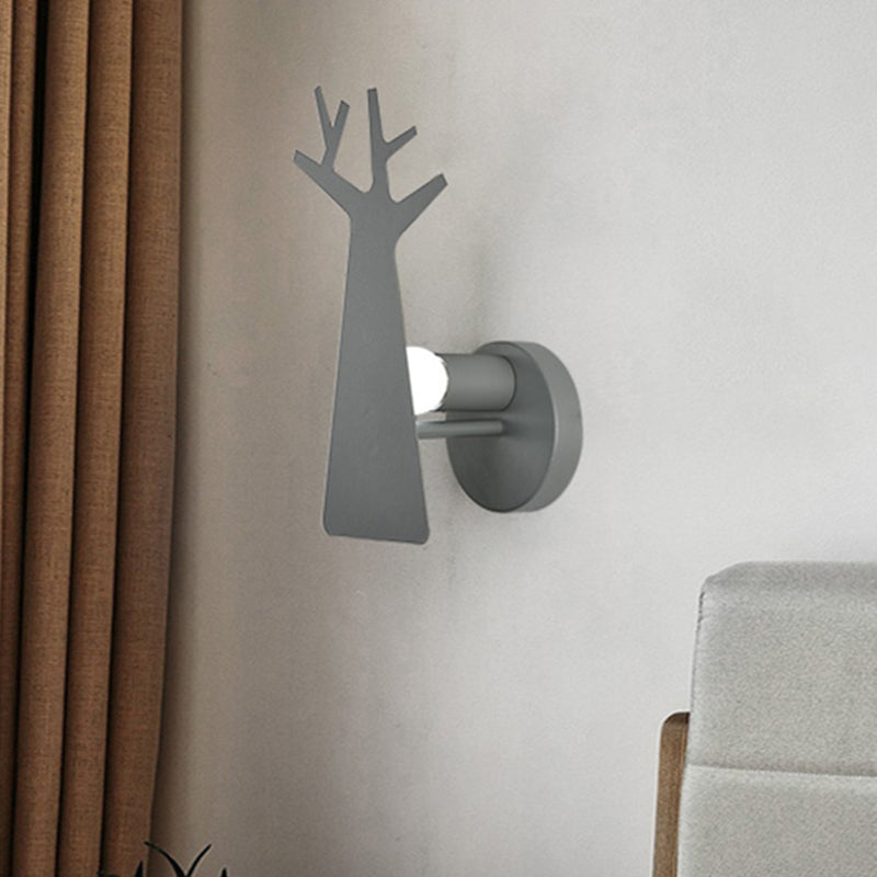 Green/Grey/White Tree Wall Mount Light Nordic Macaron 1 Light Metal Wall Lighting for Bedroom Grey Clearhalo 'Cast Iron' 'Glass' 'Industrial' 'Modern wall lights' 'Modern' 'Tiffany' 'Traditional wall lights' 'Vanity Lights' 'Wall Lights' Lighting' 493919