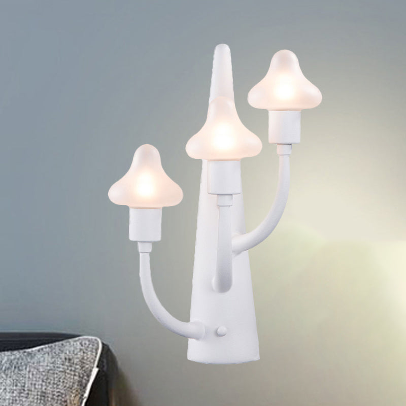 2/3 Lights Living Room Sconce with Mushroom Opal Glass Shade Modernist White Led Wall Lamp Clearhalo 'Cast Iron' 'Glass' 'Industrial' 'Modern wall lights' 'Modern' 'Tiffany' 'Traditional wall lights' 'Wall Lamps & Sconces' 'Wall Lights' Lighting' 493926
