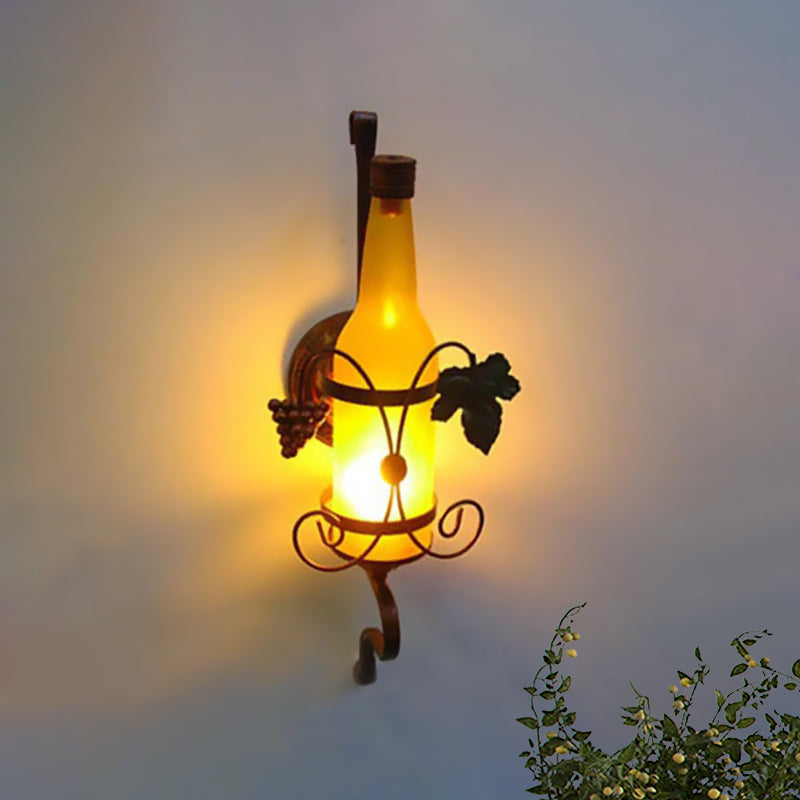 Vintage Wine Bottle Wall Sconce Light 1 Light Glass Wall Lamp in Yellow for Dining Room Clearhalo 'Art deco wall lights' 'Cast Iron' 'Glass' 'Industrial wall lights' 'Industrial' 'Middle century wall lights' 'Modern' 'Rustic wall lights' 'Tiffany' 'Traditional wall lights' 'Wall Lamps & Sconces' 'Wall Lights' Lighting' 493945