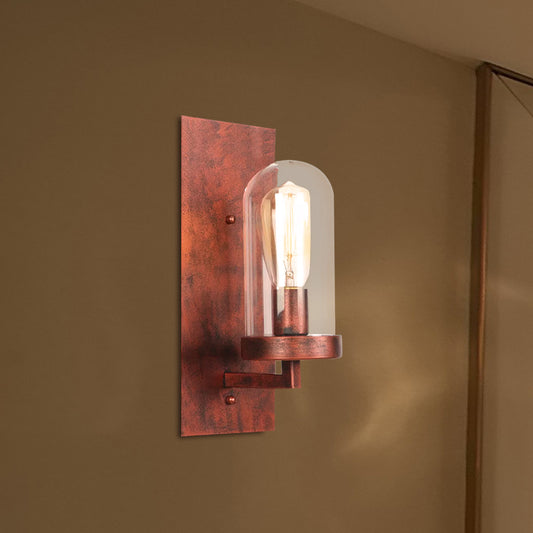 1 Light Tubular/Tube/Cylinder Wall Lamp Industrial Rust Clear Glass Sconce Light Fixture for Dining Room Clearhalo 'Art deco wall lights' 'Cast Iron' 'Glass' 'Industrial wall lights' 'Industrial' 'Middle century wall lights' 'Modern' 'Rustic wall lights' 'Tiffany' 'Traditional wall lights' 'Wall Lamps & Sconces' 'Wall Lights' Lighting' 493947