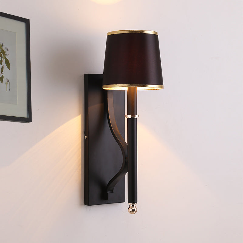 16"/18.5" W Cone Wall Mount Lighting Minimalism Metallic 1 Light Black/Flaxen Wall Sconce Light for Bedroom Clearhalo 'Cast Iron' 'Glass' 'Industrial' 'Modern wall lights' 'Modern' 'Tiffany' 'Traditional wall lights' 'Vanity Lights' 'Wall Lights' Lighting' 493949