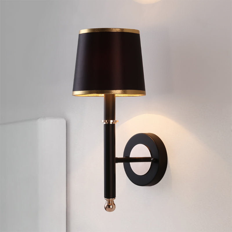 16"/18.5" W Cone Wall Mount Lighting Minimalism Metallic 1 Light Black/Flaxen Wall Sconce Light for Bedroom Clearhalo 'Cast Iron' 'Glass' 'Industrial' 'Modern wall lights' 'Modern' 'Tiffany' 'Traditional wall lights' 'Vanity Lights' 'Wall Lights' Lighting' 493950