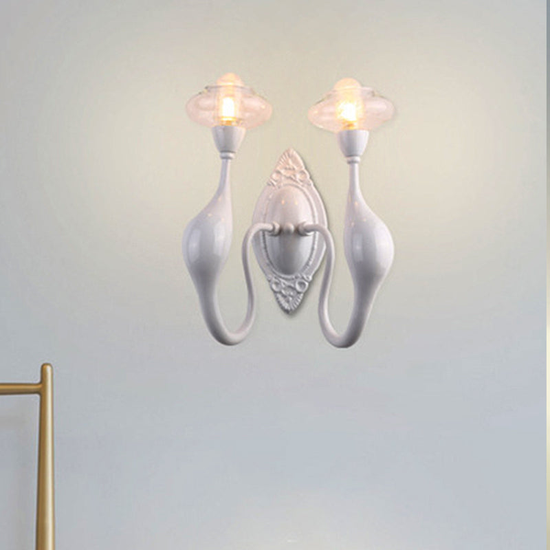 Clear Glass Oval Sconce Light Modern 1/2 Lights White Led Wall Lighting Fixture with Dolphin-Shaped Arm Clearhalo 'Cast Iron' 'Glass' 'Industrial' 'Modern wall lights' 'Modern' 'Tiffany' 'Traditional wall lights' 'Wall Lamps & Sconces' 'Wall Lights' Lighting' 493954