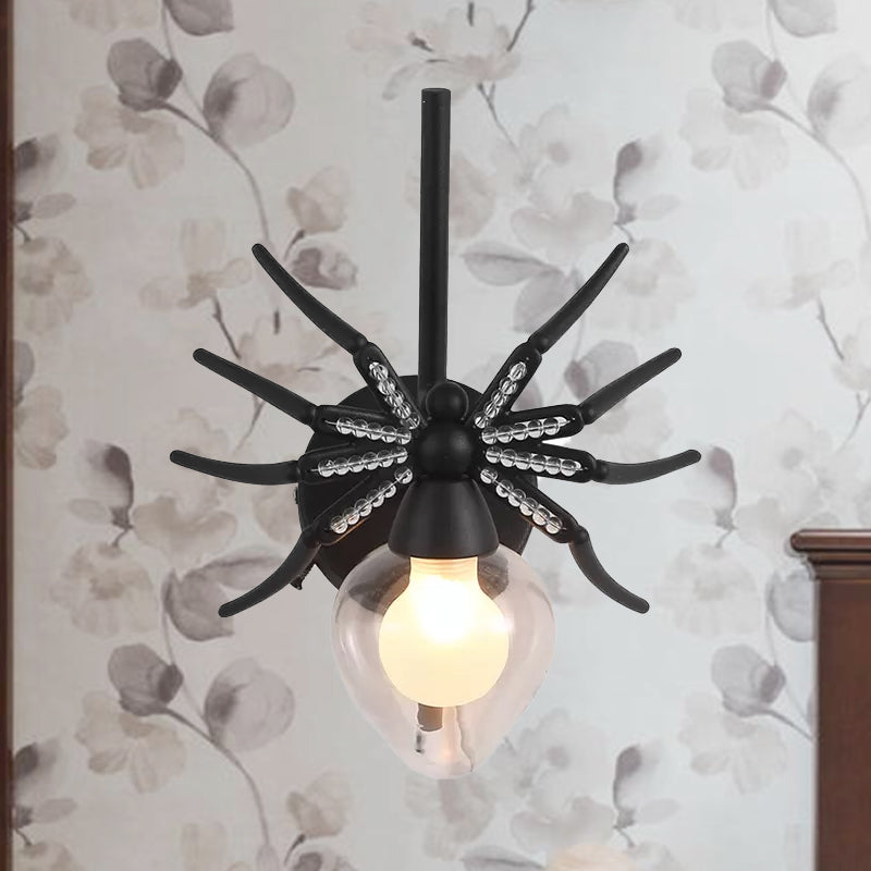 Black Spider Sconce Lighting Rustic Lodge Metallic Mini Wall Lamp with Clear Glass Shade Clearhalo 'Wall Lamps & Sconces' 'Wall Lights' Lighting' 493957