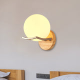 Globe Bedroom Wall Light Fixture Nordic Opal Glass Single Light Wood Sconce Lamp Clearhalo 'Cast Iron' 'Glass' 'Industrial' 'Modern wall lights' 'Modern' 'Tiffany' 'Traditional wall lights' 'Wall Lamps & Sconces' 'Wall Lights' Lighting' 493977