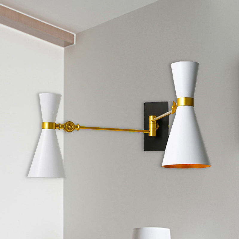 Black/White/Gold Trumpet Wall Sconce Light Contemporary 1/2/3 Light Metal Wall Light with Adjustable Arm Clearhalo 'Cast Iron' 'Glass' 'Industrial' 'Modern wall lights' 'Modern' 'Tiffany' 'Traditional wall lights' 'Wall Lamps & Sconces' 'Wall Lights' Lighting' 493996