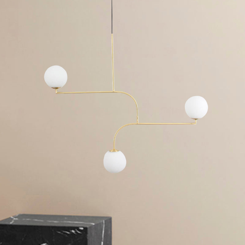 3 Lights Indoor Hanging Chandelier Light with Global White Glass Shade Modernist Gold Finish Pendant Lamp Clearhalo 'Ceiling Lights' 'Chandeliers' 'Glass shade' 'Glass' 'Modern Chandeliers' 'Modern' Lighting' 494094