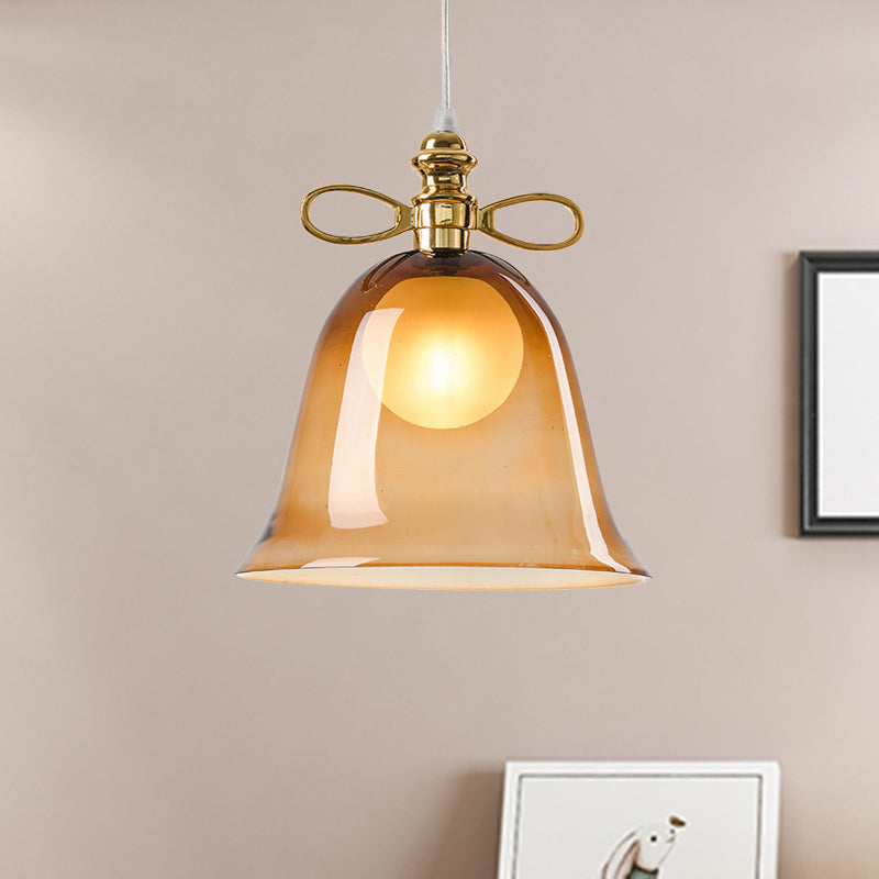 1 Light Ceiling Pendant Light with Bell Glass Shade Simplicity Brown Hanging Ceiling Light Clearhalo 'Ceiling Lights' 'Glass shade' 'Glass' 'Modern Pendants' 'Modern' 'Pendant Lights' 'Pendants' Lighting' 494095