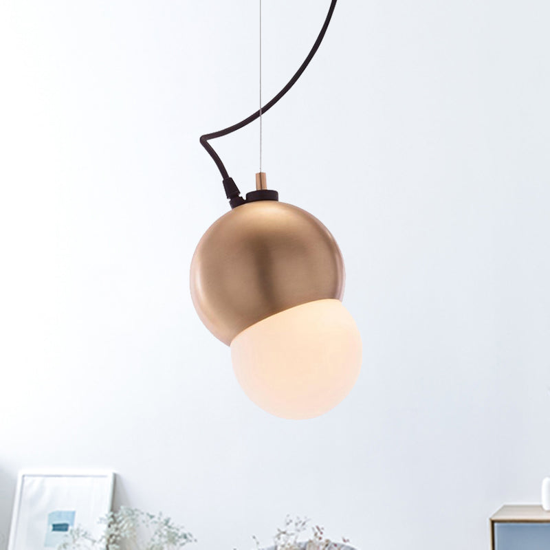 Metal Domed Hanging Lighting Modernist Style 1 Bulb Golden Pendant Light Fixture with White Glass Shade Clearhalo 'Ceiling Lights' 'Glass shade' 'Glass' 'Modern Pendants' 'Modern' 'Pendant Lights' 'Pendants' Lighting' 494099