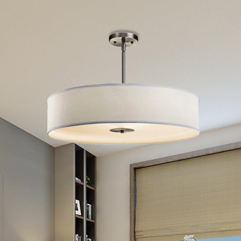 Drum Pendant Light Fixture Modernism Fabric White LED Hanging Ceiling Light, 16"/19.5"/23.5" Dia Clearhalo 'Ceiling Lights' 'Modern Pendants' 'Modern' 'Pendant Lights' 'Pendants' Lighting' 494108